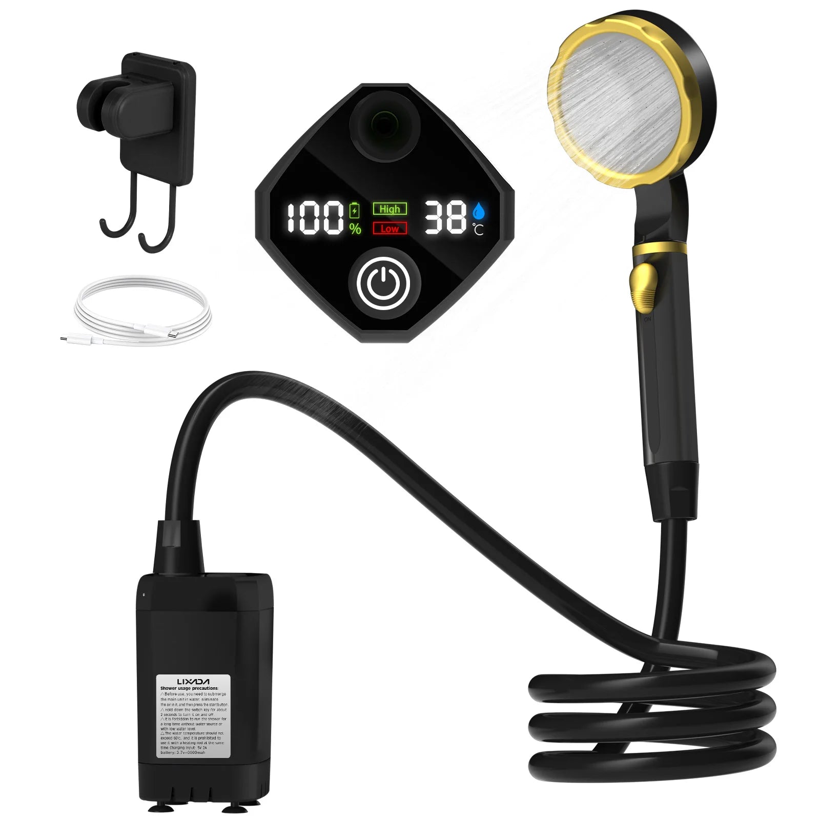 Portable Camping Shower Pump Kit – RV Outdoor Shower with Digital Display & Adjustable Flow